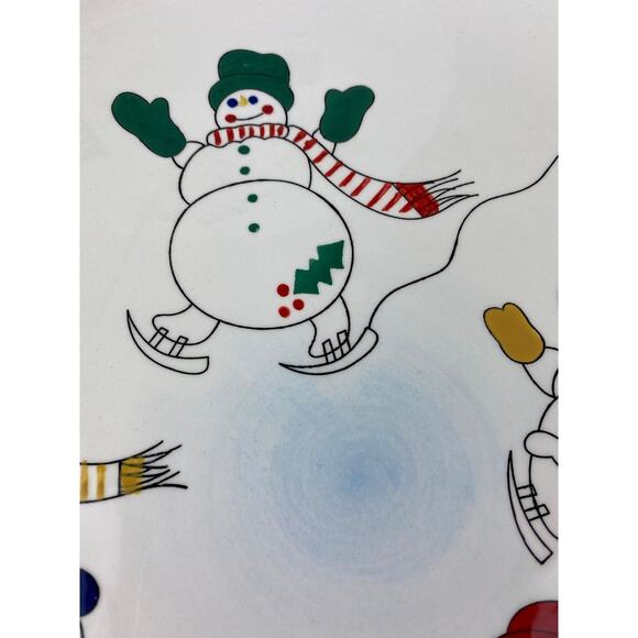 Set of 2 Temptations Round Snowman Serving Plates Cookie Tray - Picture 4 of 8